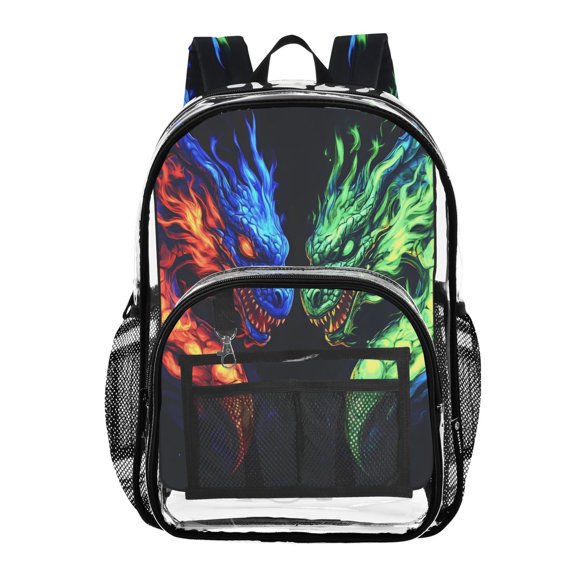 ALAZA Clear Backpack Cool Dragon Heads PVC Transparent BookBag