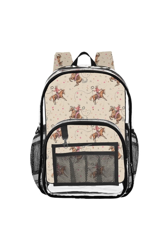 Clear Backpack Cowboys Riding PVC Transparent BookBag