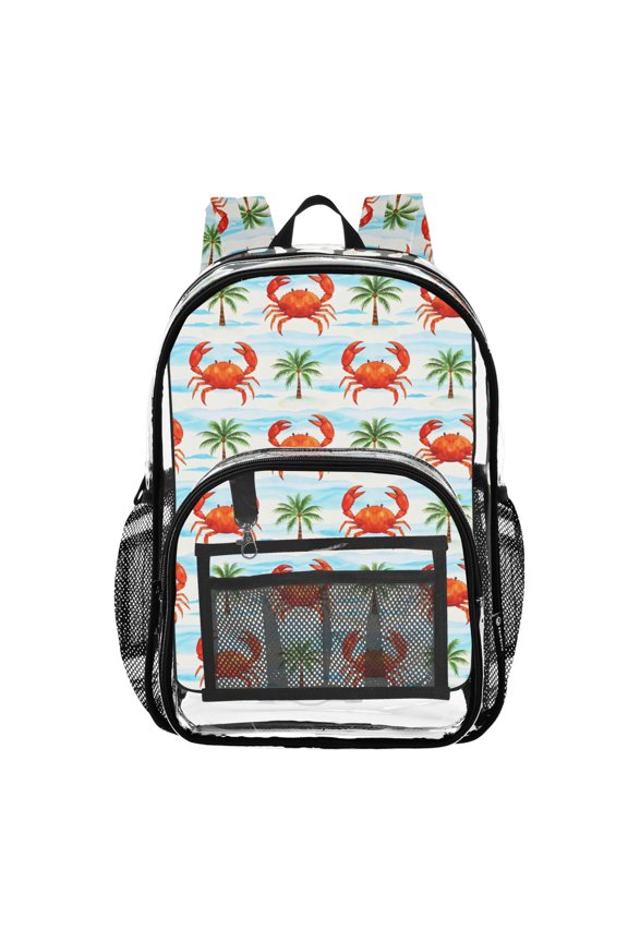 Clear Backpack Crab Coconut Tree PVC Transparent BookBag