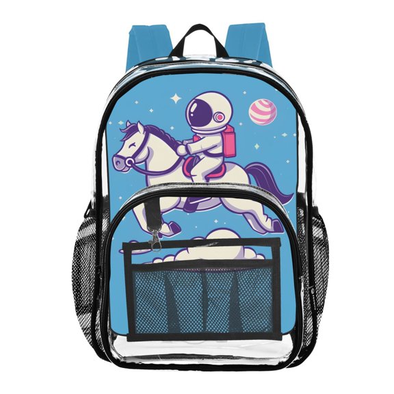 ALAZA Clear Backpack Cute Astronaut Riding Horse PVC Transparent BookBag