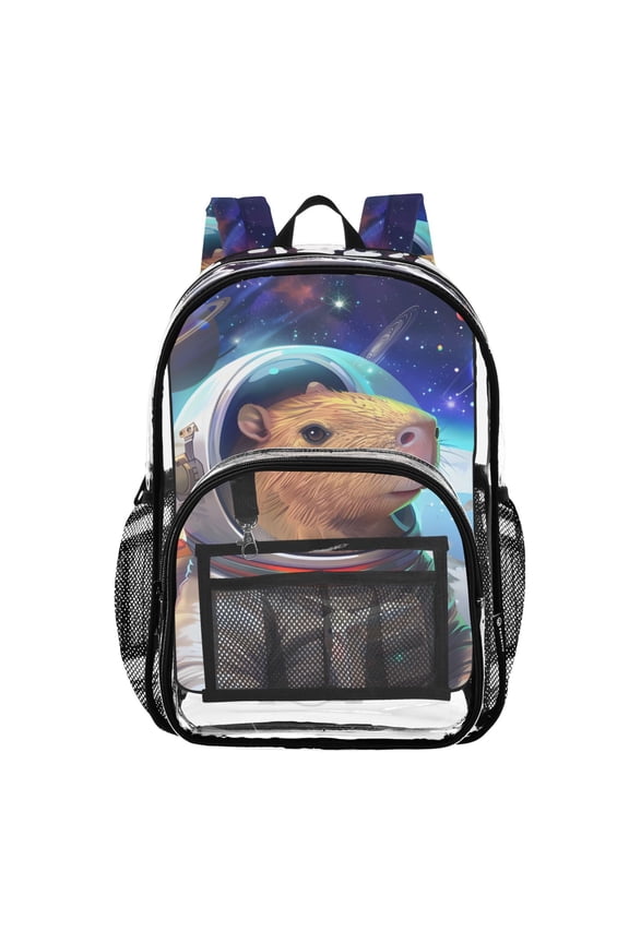 Clear Backpack Cute Capybara Astronaut PVC Transparent BookBag