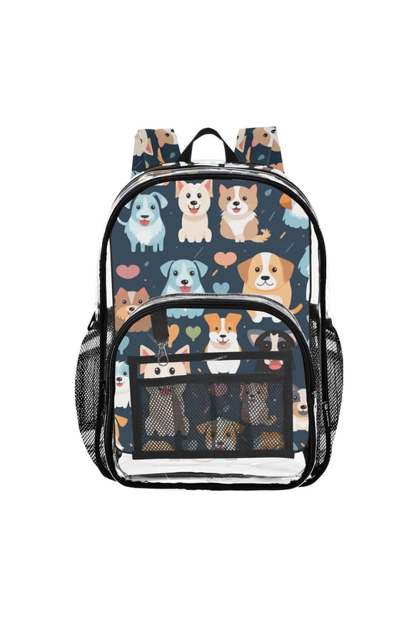 Clear Backpack Cute Cartoon Dogs PVC Transparent BookBag