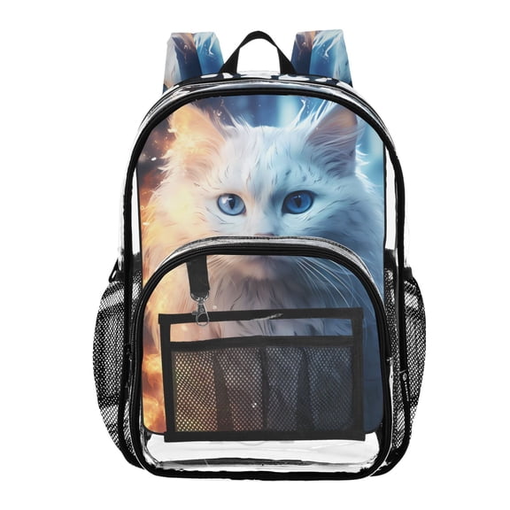 ALAZA Clear Backpack Cute Cat on Fire PVC Transparent BookBag