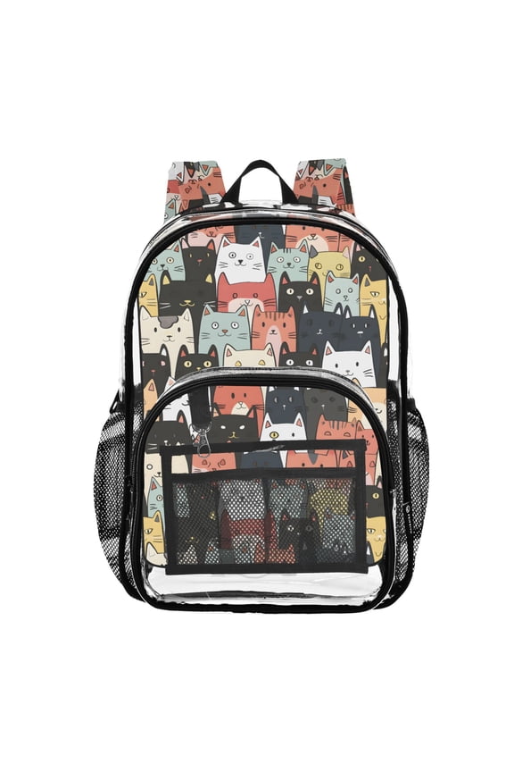 Clear Backpack Cute Cats Face PVC Transparent BookBag