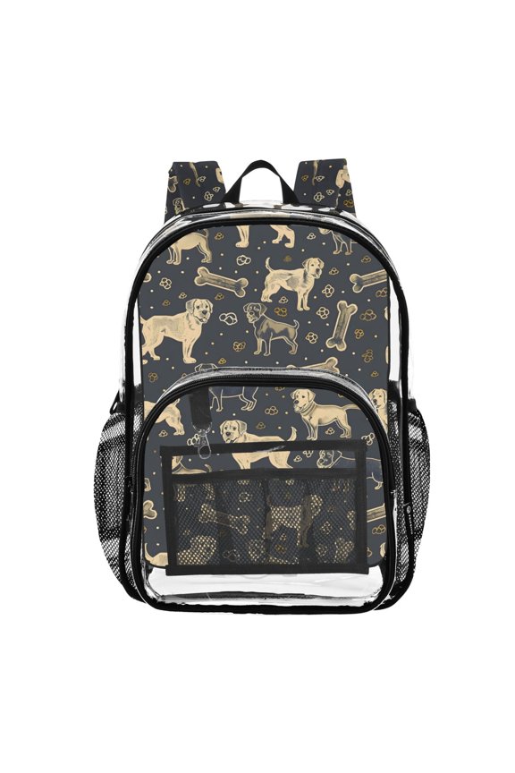 Clear Backpack Cute Dog and Bones PVC Transparent BookBag