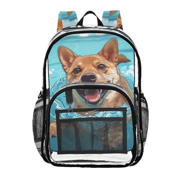 ALAZA Clear Backpack Cute Dog in Ocean PVC Transparent BookBag