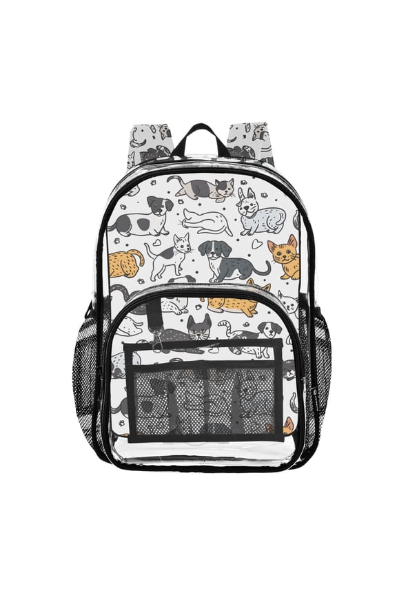 Clear Backpack Cute Dogs Cats PVC Transparent BookBag
