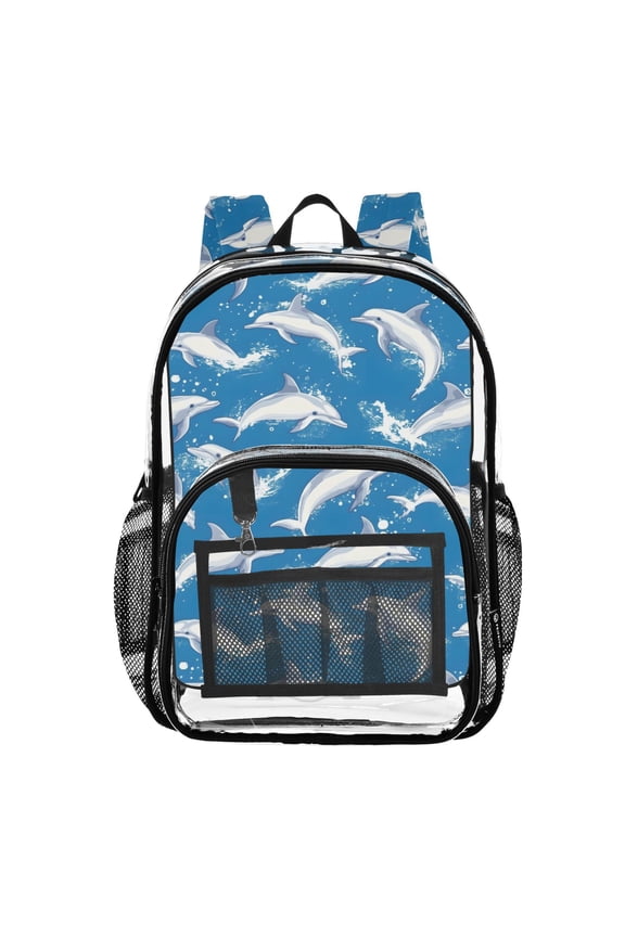 Clear Backpack Cute Dolphin Jumping PVC Transparent BookBag