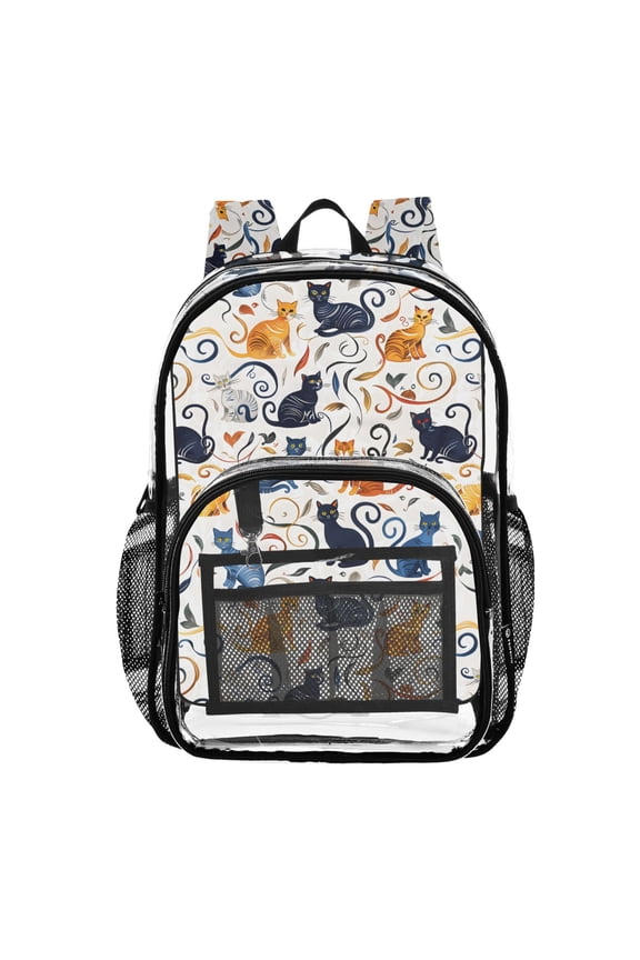 Clear Backpack Cute Doodle Cat PVC Transparent BookBag