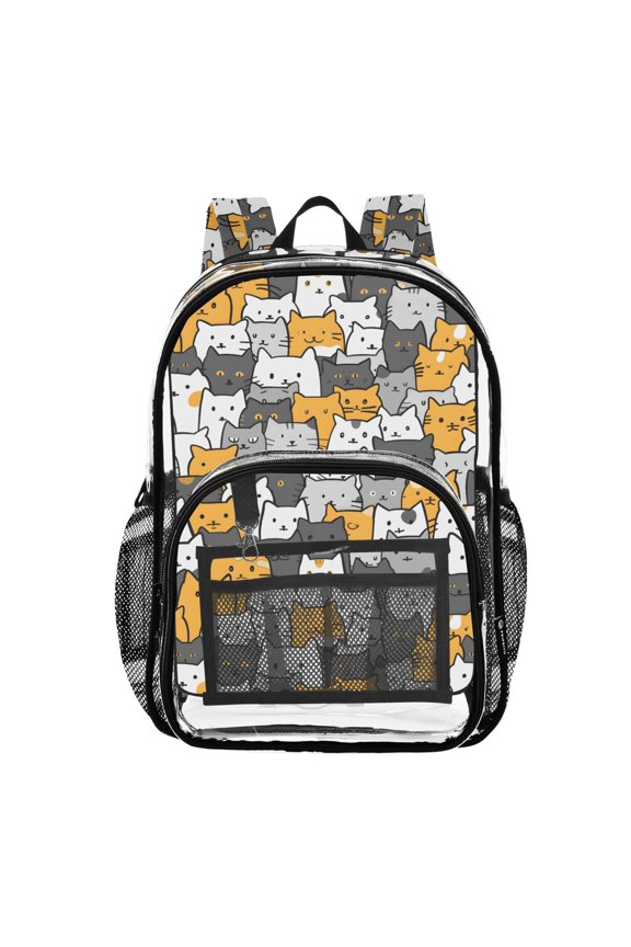Clear Backpack Cute Doodle Cats PVC Transparent BookBag