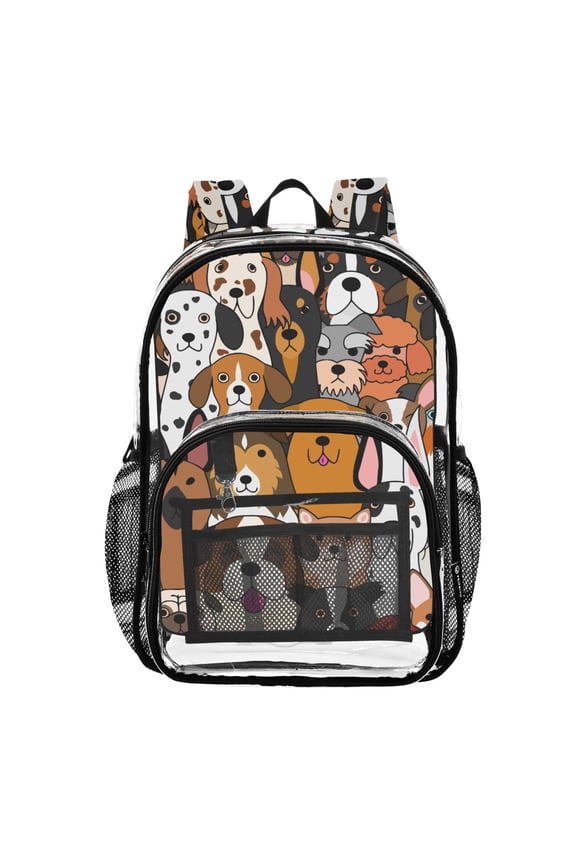 Clear Backpack Cute Doodle Dog Animal PVC Transparent BookBag
