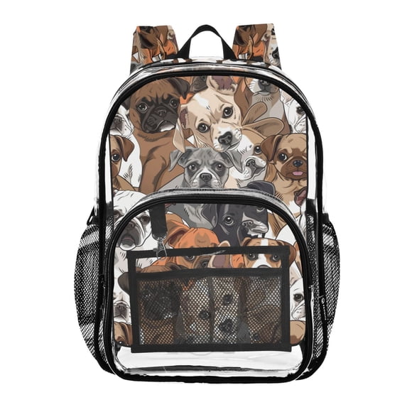 ALAZA Clear Backpack Cute Doodle Pug Dogs PVC Transparent BookBag