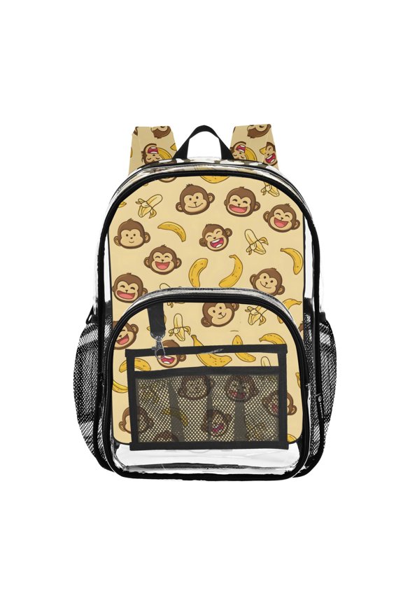 Clear Backpack Cute Monkey Banana PVC Transparent BookBag