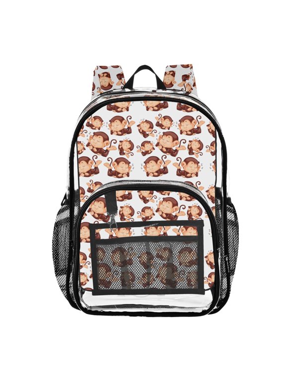 Clear Backpack Cute Monkey Sleeping PVC Transparent BookBag