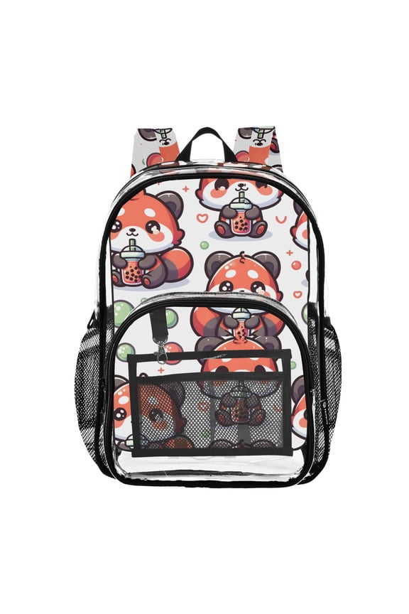 Clear Backpack Cute Panda with Bubble Tea PVC Transparent BookBag