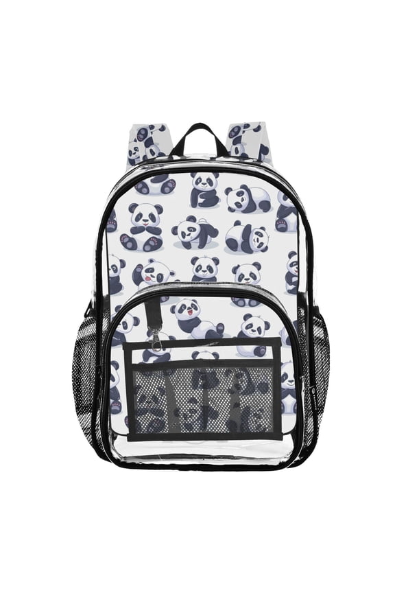 Clear Backpack Cute Pandas Cartoon PVC Transparent BookBag