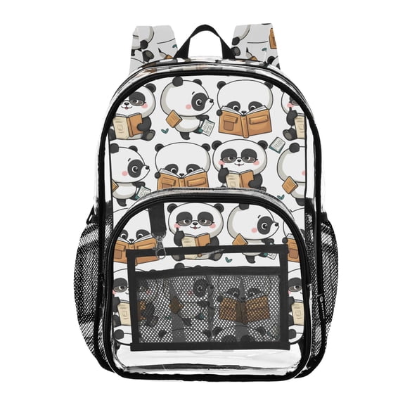 ALAZA Clear Backpack Cute Pandas Reading PVC Transparent BookBag