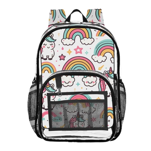 ALAZA Clear Backpack Cute Rainbow and Unicorns PVC Transparent BookBag