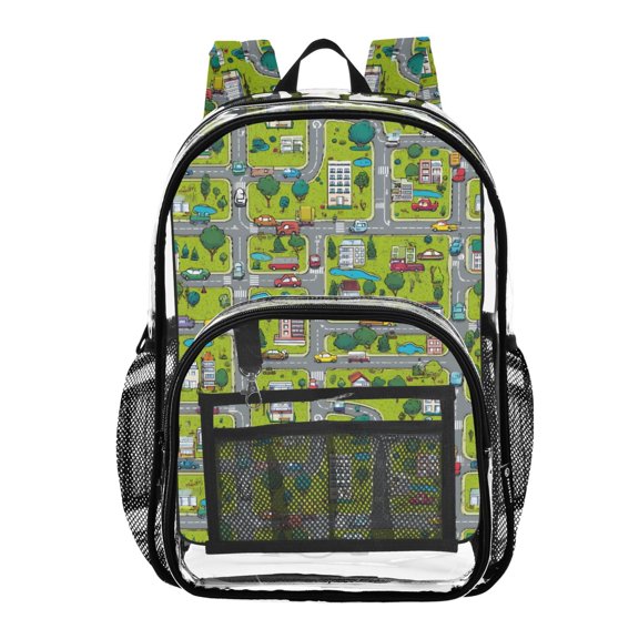 ALAZA Clear Backpack Cute Road Cars PVC Transparent BookBag