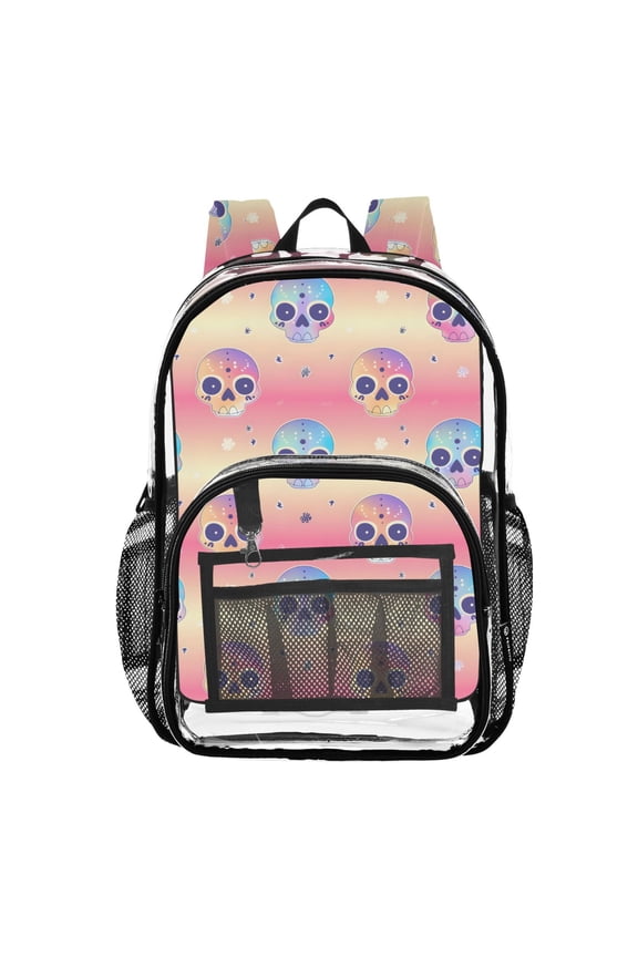 Clear Backpack Cute Tie Dye Skull PVC Transparent BookBag