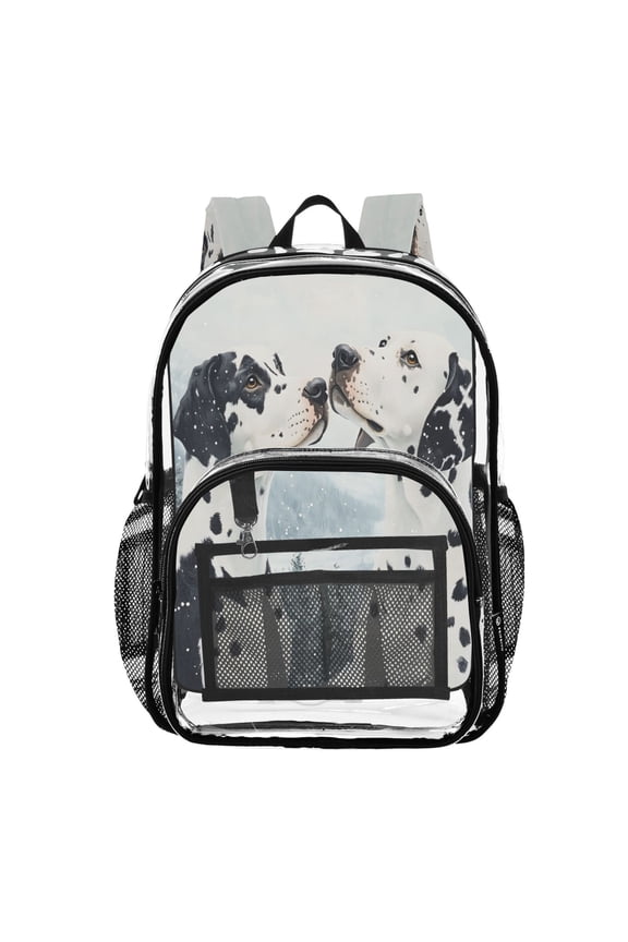 Clear Backpack Dalmatians Dog in Winter PVC Transparent BookBag