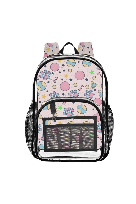 Clear Backpack Dog Paws and Bones PVC Transparent BookBag