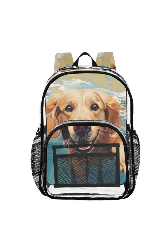Clear Backpack Dog Swimming PVC Transparent BookBag