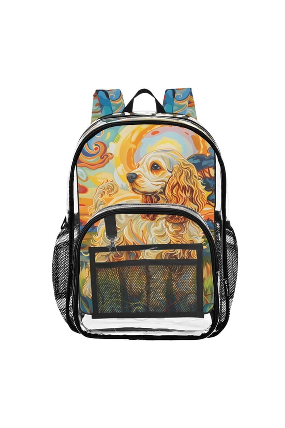 Clear Backpack Dog at Field Paint PVC Transparent BookBag
