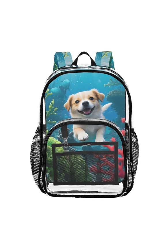 Clear Backpack Dog under Sea PVC Transparent BookBag