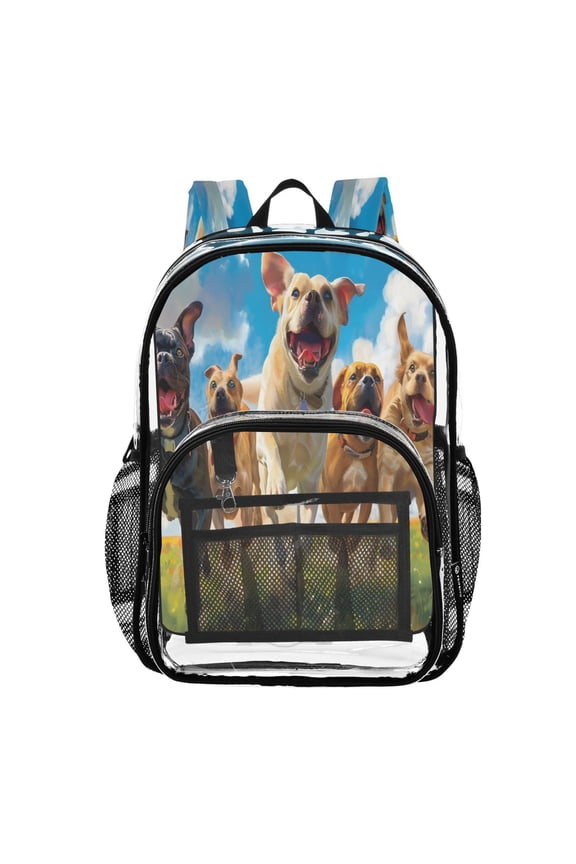 Clear Backpack Dogs Running PVC Transparent BookBag