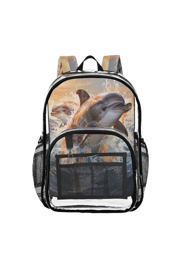 Clear Backpack Dolphin Jumping PVC Transparent BookBag