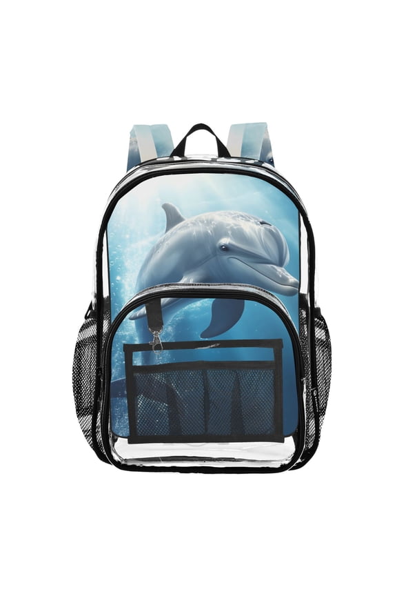 Clear Backpack Dolphin in Sea PVC Transparent BookBag