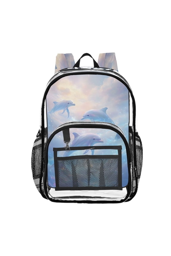 Clear Backpack Dolphin in Sea PVC Transparent BookBag