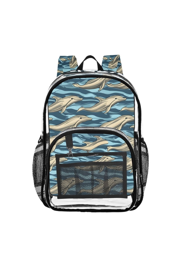 Clear Backpack Dolphins in Ocean PVC Transparent BookBag