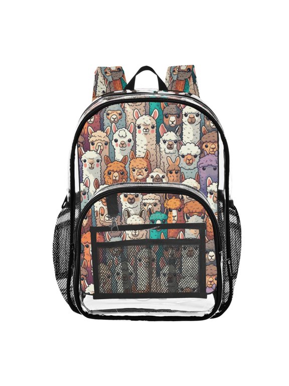 Clear Backpack Doodle Alpaca PVC Transparent BookBag