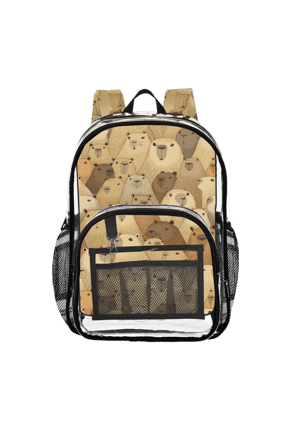 Clear Backpack Doodle Capybara PVC Transparent BookBag
