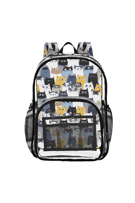 Clear Backpack Doodle Cute Cats Cartoon PVC Transparent BookBag
