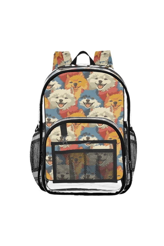 Clear Backpack Doodle Cute Dog Face PVC Transparent BookBag