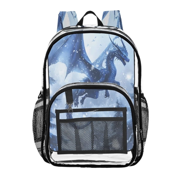 ALAZA Clear Backpack Dragon Flying in Winter PVC Transparent BookBag