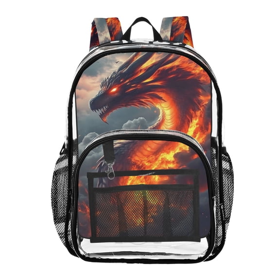 ALAZA Clear Backpack Dragon with Fire-a1 PVC Transparent BookBag