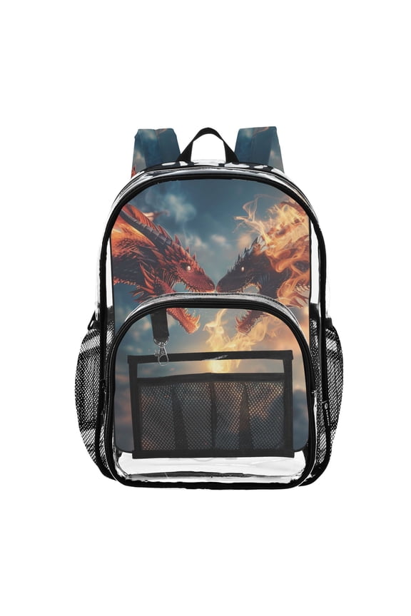 Clear Backpack Dragons Breath Fire in The Sky PVC Transparent BookBag