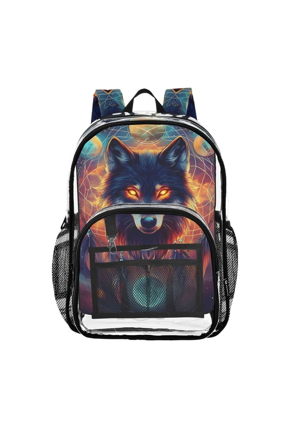 Clear Backpack Dreamcatcher Wolf PVC Transparent BookBag