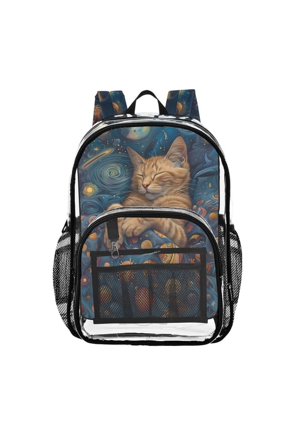 Clear Backpack Dreamly Cat Space PVC Transparent BookBag