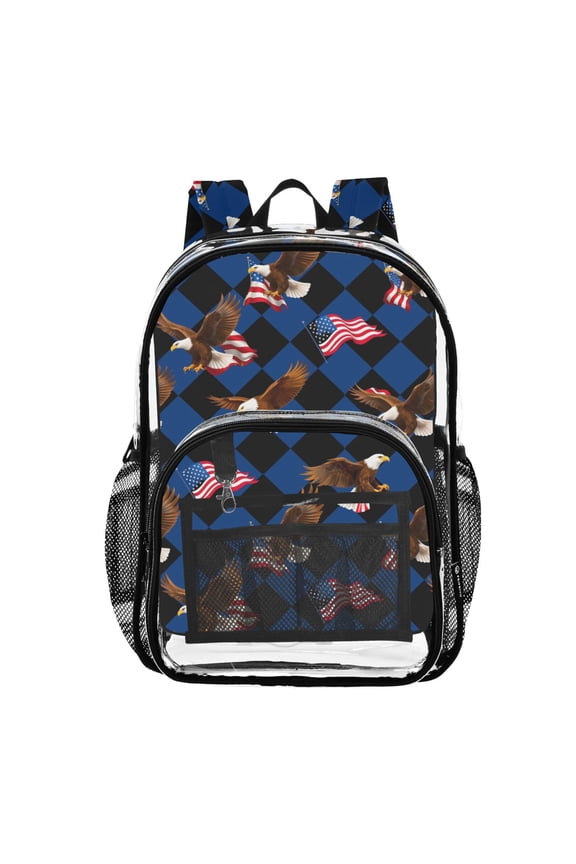 Clear Backpack Eagles Flag Checkered PVC Transparent BookBag