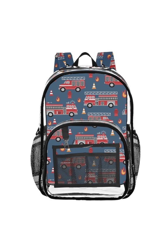 Clear Backpack Fire Trucks PVC Transparent BookBag