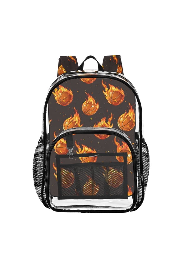 Clear Backpack Flaming Basketballs PVC Transparent BookBag