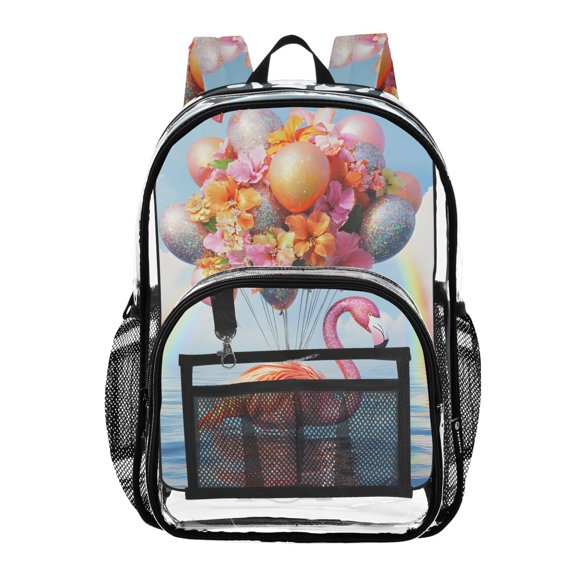 ALAZA Clear Backpack Flamingo and Rainbow PVC Transparent BookBag