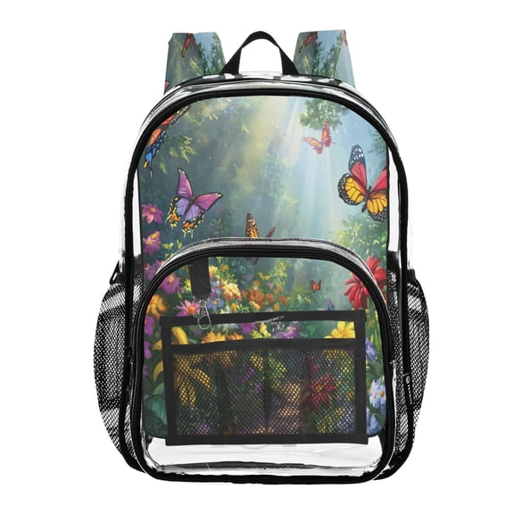 ALAZA Clear Backpack Flower Butterfly PVC Transparent BookBag