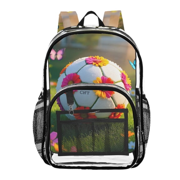 ALAZA Clear Backpack Flower on Football PVC Transparent BookBag