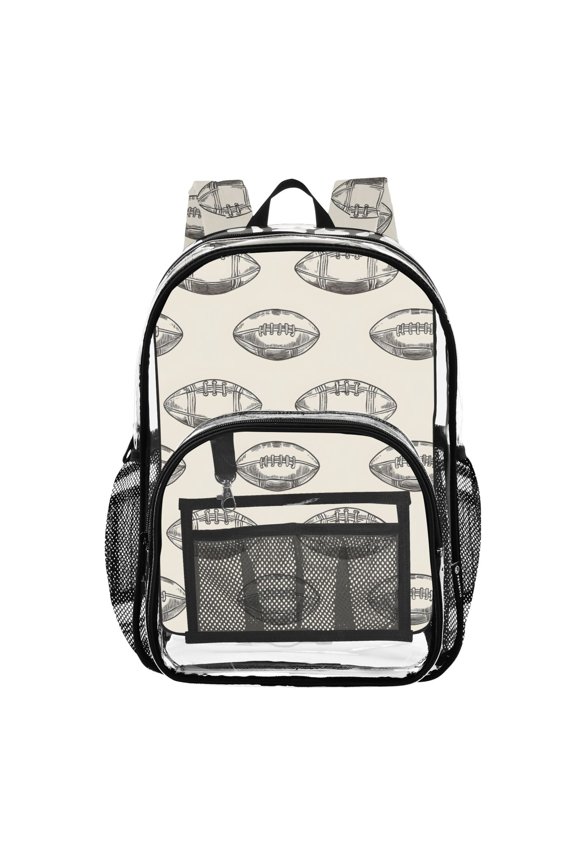 Clear Backpack Football Retro Rugby PVC Transparent BookBag